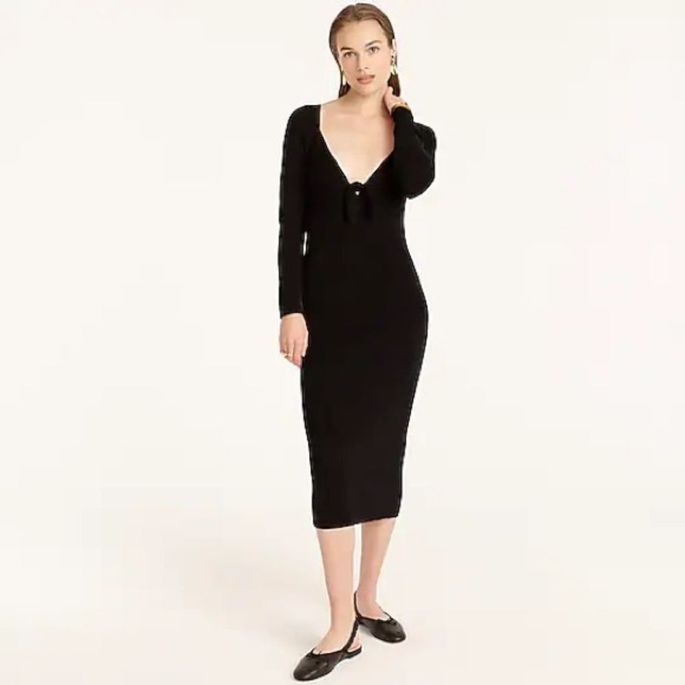 NWT J. Crew Ribbed Tie Front Sweater Dress Midi Black Knit Plus Size 2X, 18-20